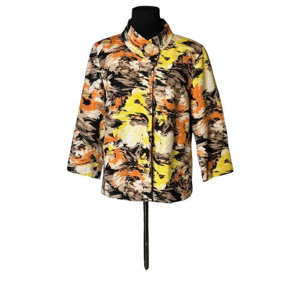 David Brooks vintage orange yellow print silk blazer jacket size Medium - Picture 10 of 16